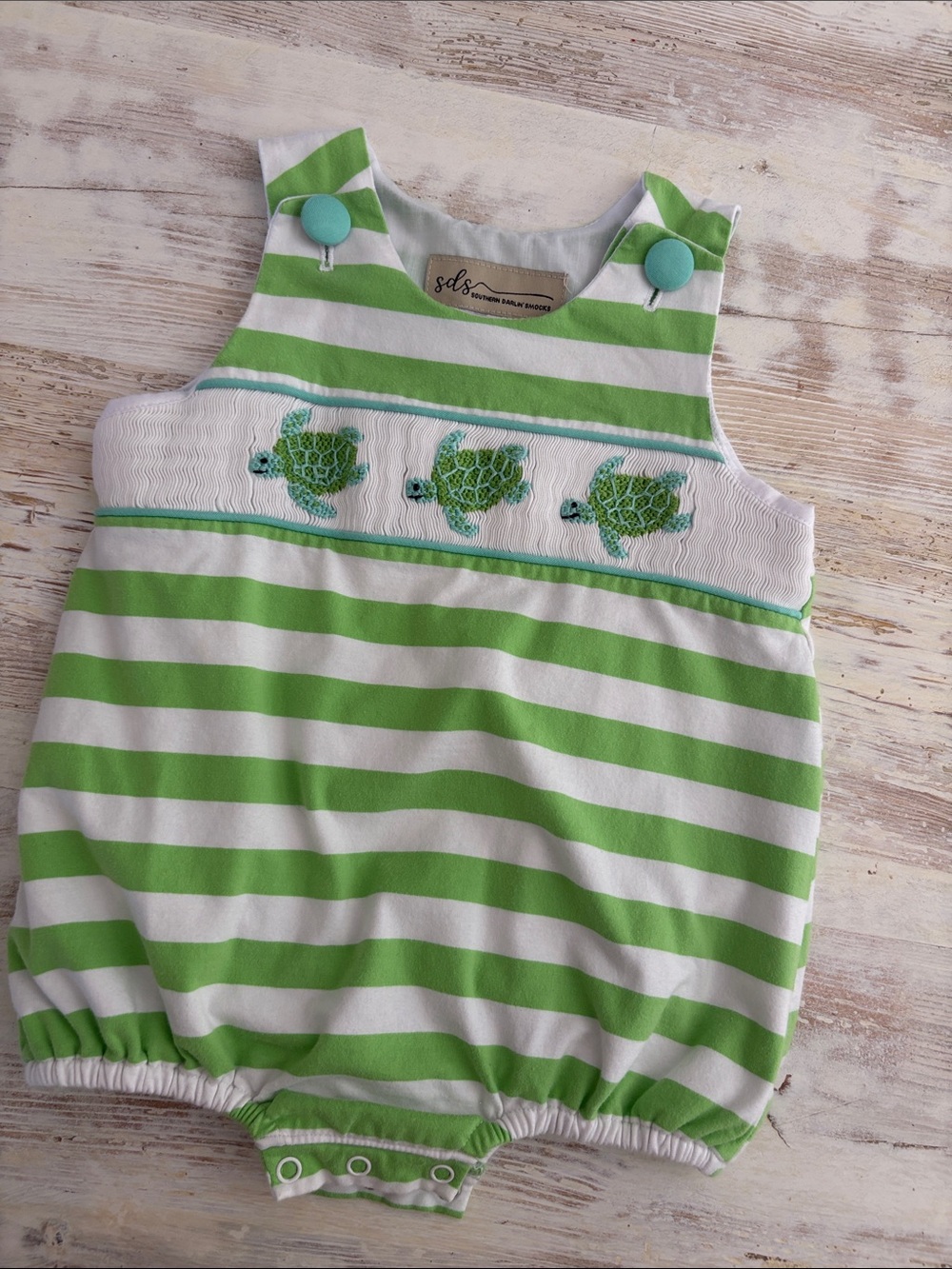 Green & White Striped Turtle Bubble Romper - Kids